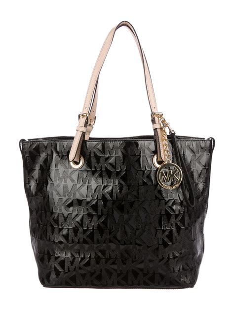 michael kors black flower purse|Michael Kors black patent tote.